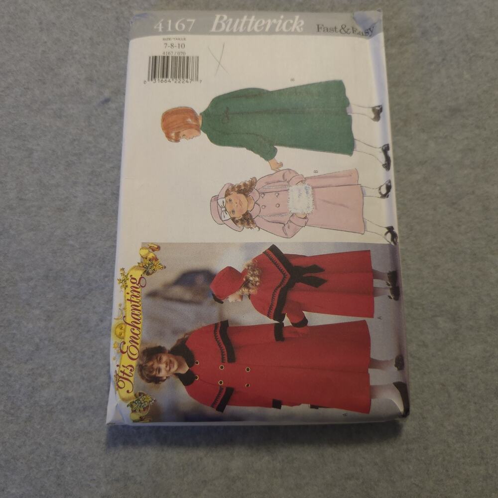 Butterick 4167 Girls Coat Pattern Size 3-6X‎ It's Enchanting Vintage Uncut